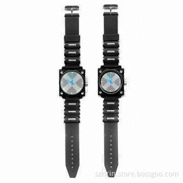 Watches with Black Plated Alloy Case, Japan Quartz Movement, Waterproof, Logo Engraved Plastic Strap
